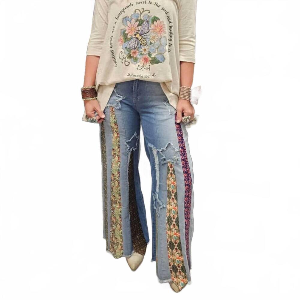 NEW A RARE BIRD vintage tie jeans in multi